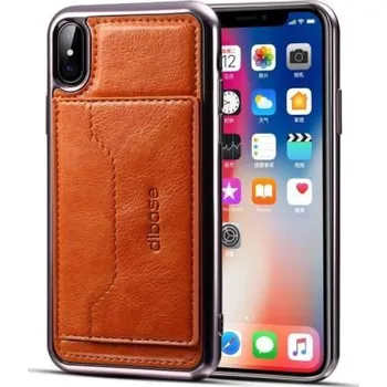 Pouzdro na mobilní telefon Diba gelový obal s PU koženými zády a funkcí stojánku na iPhone X - hnědé