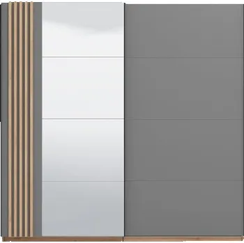 Šatní skříň Dvoudveřová posuvná skříň se zrcadlem 220 Donna-šedá/dub artisan - s LED osvětlením