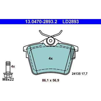 Brzdová destička Sada brzdových destiček, kotoučová brzda ATE 13.0470-2893.2