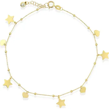 Řetízek Lillian Vassago Zlatý řetízek na nohu s hvězdami, srdíčky, kuličkami a zirkonem LLV22-GBL003Y Délka řetízku: 24 cm - 26,5 cm