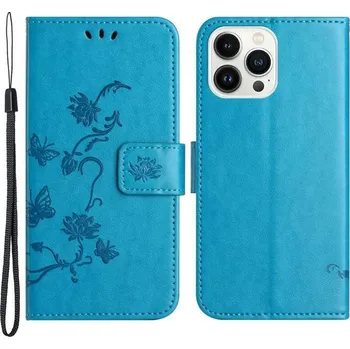 Pouzdro na mobilní telefon Flower PU kožené peněženkové pouzdro na mobil iPhone 14 Pro Max 6.7 - modré