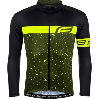 cyklistický dres Dres FORCE SPRAY dlouhý rukáv, army-fluo