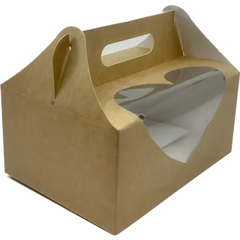 Krabička na výslužku Odnosová krabička s průhledným okénkem přírodní 14,5x14,5x12 cm