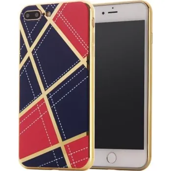 Pouzdro na mobilní telefon GeometricStyle obal se zlatými lemy na iPhone 7 Plus a iPhone 8 Plus - tmavěmodrý/červený