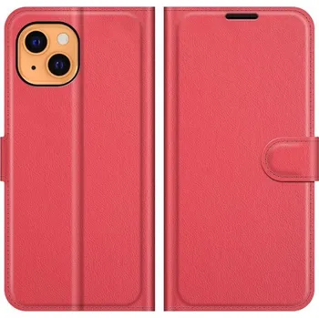 Pouzdro na mobilní telefon Litchi PU kožené peněženkové pouzdro na mobil iPhone 13 6.1 - červené