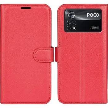 Pouzdro na mobilní telefon Litchi PU kožené peněženkové pouzdro na mobil Xiaomi Poco X4 Pro 5G - červené