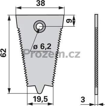 Pracovní nůž Čepel prstu ozubená pro New Holland, 62/3/38 mm, 80333318
