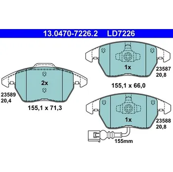 Brzdová destička Sada brzdových destiček, kotoučová brzda ATE 13.0470-7226.2