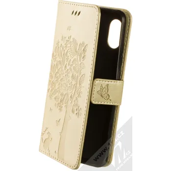 Pouzdro na mobilní telefon 1Mcz GlypticaT Rozkvetlý strom a kočka 1 Book flipové pouzdro pro Xiaomi Redmi Note 6 Pro zlatá (gold)