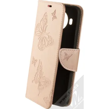 Pouzdro na mobilní telefon 1Mcz Bridges Roj motýlů 1 Book flipové pouzdro pro Nokia 5.4 růžově zlatá (rose gold)