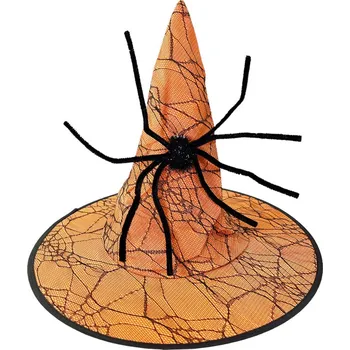 Klobouk Čarodějnický klobouk s pavoukem oranžový