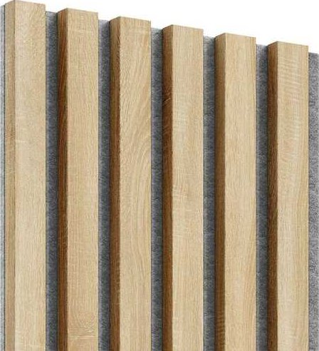 Akustické panely - lamely na šedé plsti - Dub Sonoma 30 x 275 cm