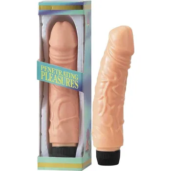 Vibrátor Exkluzivní, vibrátor s plynulou regulaci vibrací, VINYL P-SHAPE VIBRATOR (Vyrobeno z jemného měkkého materiálu v tělové barvě s výrazným a dráždícím žaludem, délka 19cm, průměr 4,5cm, plynulá regulace vibrací, krásný a elegantní dárek.)