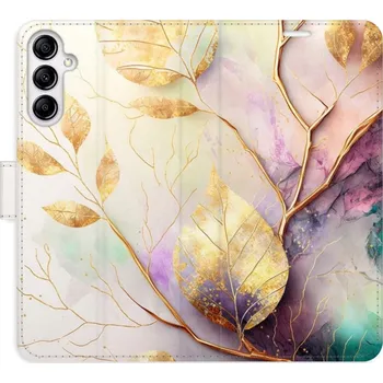 Pouzdro na mobilní telefon Flipové pouzdro iSaprio - Gold Leaves 02 - Samsung Galaxy A14 / A14 5G