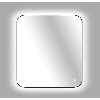 Zrcadlo LED zrcadlo do koupelny s osvětlením Tender 80 x 60 cm v černém rámu s vypínačem a podložkou proti zamlžení