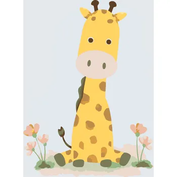 Malování podle čísel - Žirafka s květinami Velikost: 20x30cm, Rámování: Pouze srolované plátno