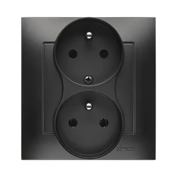 Elektrická zásuvka SIMON DGZ2T/49 Zásuvka dvojnásobná s uzemněním 16A, 250V~, šroubové svorky, černá matná