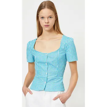 Dámská halenka Dámská kostkovaná halenka Koton v tyrkysové a bílé barvě Koton světle modrá 1521942