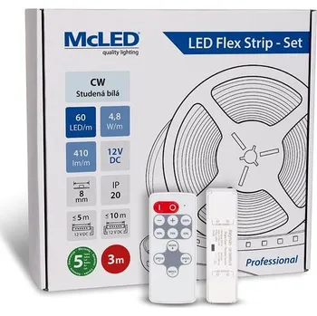Žárovka McLED Set LED pásek 3 m s ovladačem, CW, 4,8 W/m
