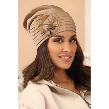 Čepice KRUMLOVANKA Bavlněná dámská čepice s mašličkou W-0652/284 béžová