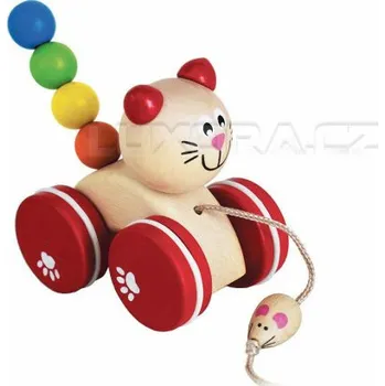 Dřevěná hračka Kočka s myškou tahací - 120x100x60mm