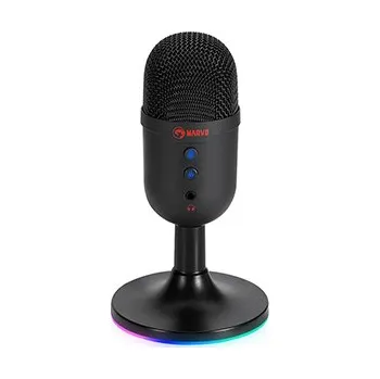 Mikrofon Marvo, herní/streamovací mikrofon, MIC-06, černý, RGB podsvícení, vstup pro sluchátka
