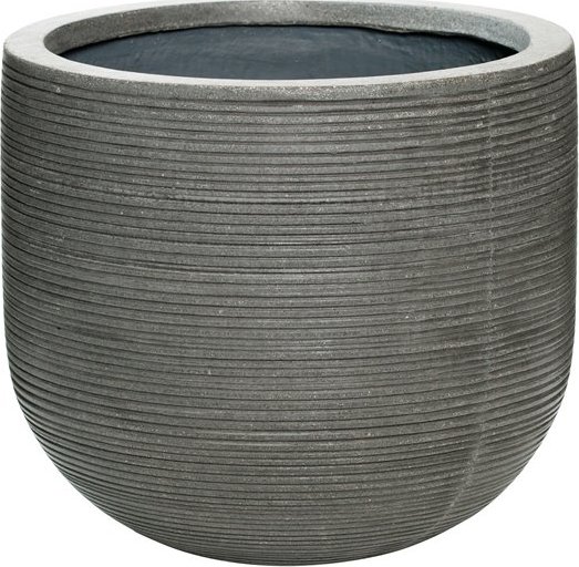 Pottery Pots Venkovní květináč kulatý Cody M, Dark Grey (barva tmavě šedá, vodorovné pruhy), kolekce Ridged, materiál Ficonstone, průměr 35 cm x v 31 cm, objem cca 26 l