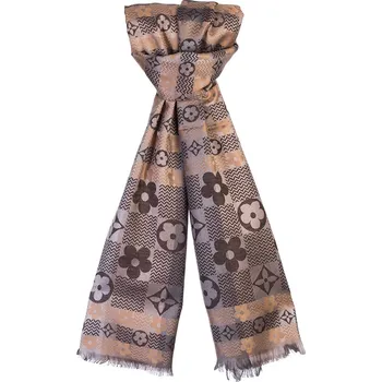 Šátek Dámský šátek 90 x 175 cm Květiny 23-12 - béžový