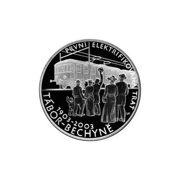 Česká mincovna 100. výročí První elektrifikované trati z Tábora do Bechyně 200 Kč 2003 stříbrná mince Proof 13 g