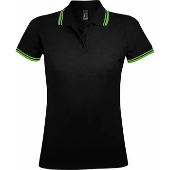 Sol's Dámská polokošile Pasadena s bočními rozparky a kontrastními proužky Barva: černá - zelená limetka, Velikost: S L586