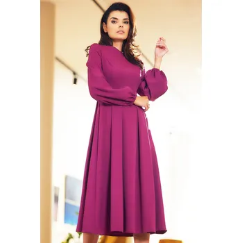 Dámské šaty Rozevláté midi šaty s dlouhým rukávem s gumičkou A595 Barva: Vínová, Velikost: XL