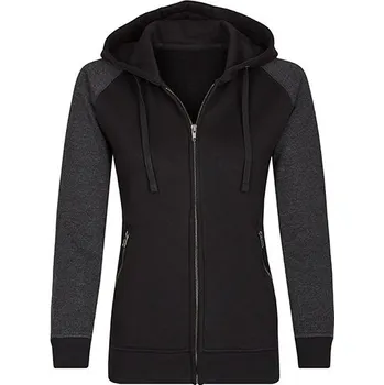 Dámská mikina Dámská kontrastní mikina Miners Mate s velkou kapucí a kovovým zipem Barva: černá mikina s melírovými rukávy, Velikost: XS MY720