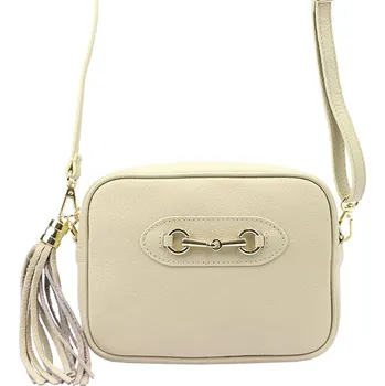 Kabelka Kožená béžová jednozipová crossbody kabelka se zlatými doplňky