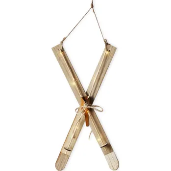 Vánoční dekorace Dřevěné LED lyže závěs - 60 cm