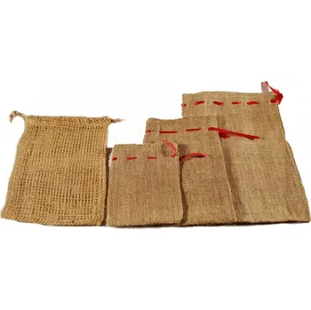 Dárková taška Hafyso Jutový dárkový pytlík s červenou stuhou 24x33 cm