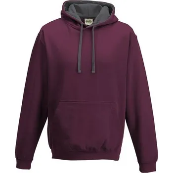 Pánská mikina Just Hoods Unisex týmová kontrastní klokánka s kapucí Barva: červená vínová - šedá uhlová melír, Velikost: XS JH003