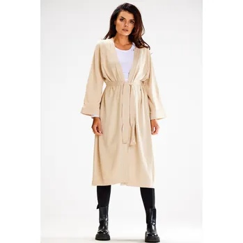 Dámský svetr Dámský kardigan s páskem A617 Barva: Béžová, Velikost: ONE SIZE