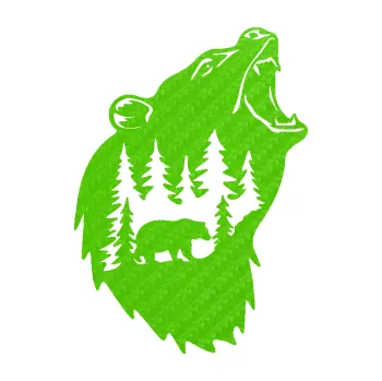 Samolepící dekorace SAMOLEPKA Medvěd 013 pravá s krajinou (58 - 3D karbon zelený kawasaki) NA AUTO, NÁLEPKA, FÓLIE, POLEP, TUNING, VLASTNÍ TEXT, TISK, AUTOSAMOLEPKY.cz, POLEPY, OBRÁZEK, LOGO, SAMOLEPKY