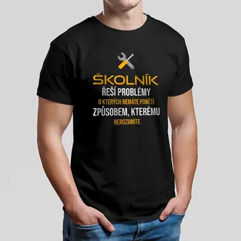 Žertovný předmět Školník řeší problémy - pánské tričko s potiskem