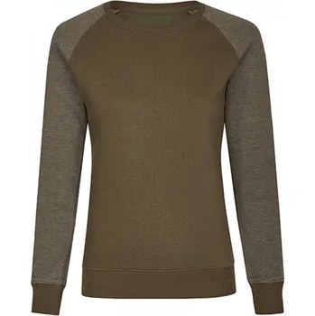 Dámská mikina Přiléhavá teplá mikina Miners Mate přes hlavu s kontrastními rukávy Barva: zelená olivová mikina s melírovými rukávy, Velikost: XXL MY520