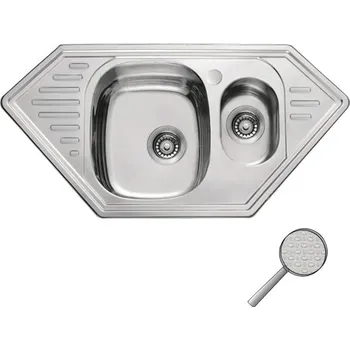 Nerezový dřez Kuchyňský dvojdřez rohový VK-9550 DU, s odk, mikro