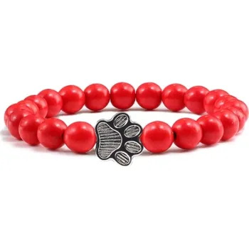Náramek Blingstar Náramek Psí tlapky - červený - Pes tlapka 2315 korálky
