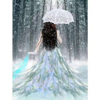 Diamantové malování Diamantové malování/Huacan - Sněhová víla s deštníkem
