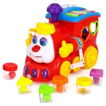 Vláček a vláčkodráha Huile TOYS Multifunkční lokomotiva s magickými kostkami