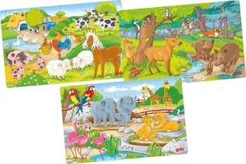 Puzzle Goki Dřevěné puzzle Zvířata 3x 24 dílků