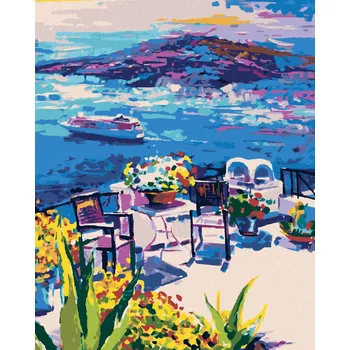 Diamondi Diamantové malování - TERASA NA SANTORINI Rozměr: 40x50 cm, Rámování: bez rámu a bez vypnutí plátna