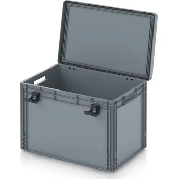 paleta Euro přepravka s víkem s panty Pro 61,1 x 42,7 x 43,7 cm, otevřená - Stříbrošedá - materiál: PP - EDP 64/42