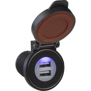 Auto elektroinstalace 2x USB ve voděodolém IPX3 pouzdře s magnetickou krytkou 12/24V, 2x2,4A