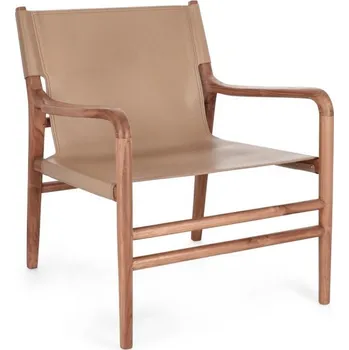 Křeslo BIZZOTTO Dřevěné křeslo CAROLINE s béžovou kůží 0747166