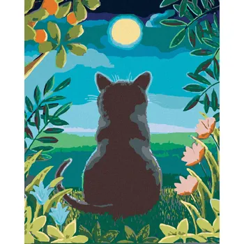 Hračka Diamondi Diamantové malování - KOČKA A MĚSÍC Rozměr: 40x50 cm, Rámování: bez rámu a bez vypnutí plátna